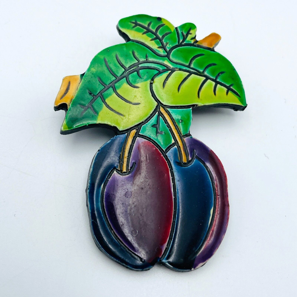 West Germany Cherries Brooch Enamel Fruit Pin Vintage Mid Century Jewelry MCM